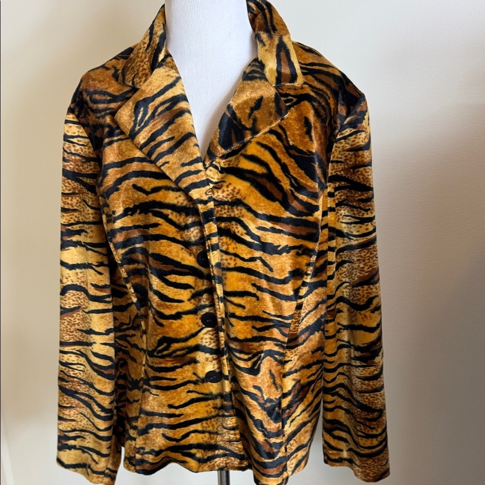 Versailles Animal Print Blazer Plus Size 16W Tiger Panther Black Velour